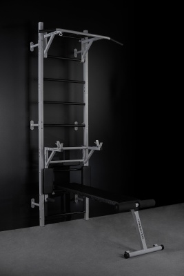 Шведская стенка с турником 3 хвата, брусья-пресс со стойкой под штангу, со скамьей, арт.ШК-9 HOMEGYMS Домашние тренажеры