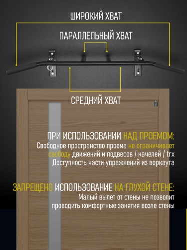 Турник «Наддверный 3 хвата» Стандарт черный HOMEGYMS Домашние тренажеры