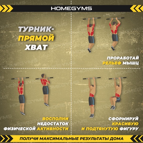 Турник «Настенный с прямым хватом» серый HOMEGYMS Домашние тренажеры