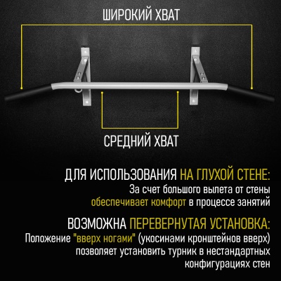 Турник «Настенный с наклонными ручками» серый Home-gyms Домашние тренажеры