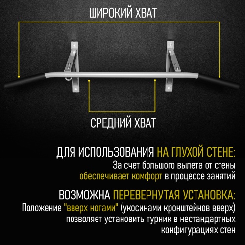 Турник «Настенный с наклонными ручками» серый HOMEGYMS Домашние тренажеры Турник «Настенный с наклонными ручками» серый HOMEGYMS Домашние тренажеры