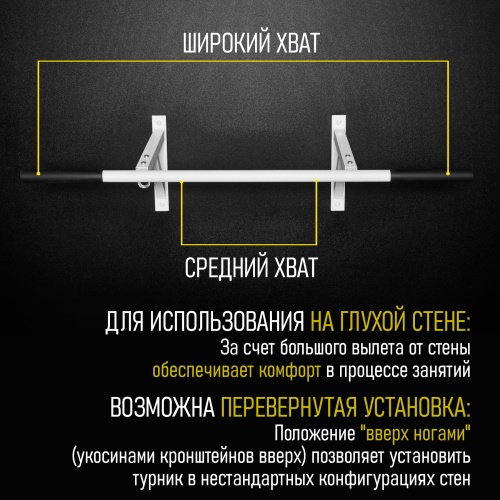 Турник «Настенный с прямым хватом» белый HOMEGYMS Домашние тренажеры