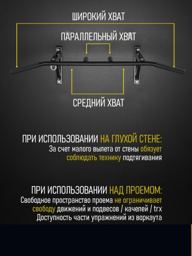 Турник «Настенный 3 хвата» Стандарт черный HOMEGYMS Домашние тренажеры