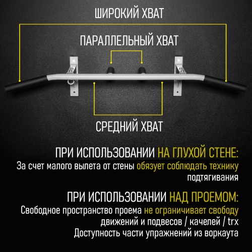 Турник «Наддверный 3 хвата» серый HOMEGYMS Домашние тренажеры