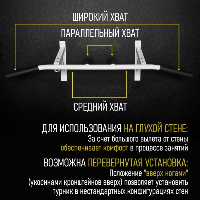 Турник «Настенный 3 хвата» белый Home-gyms Домашние тренажеры