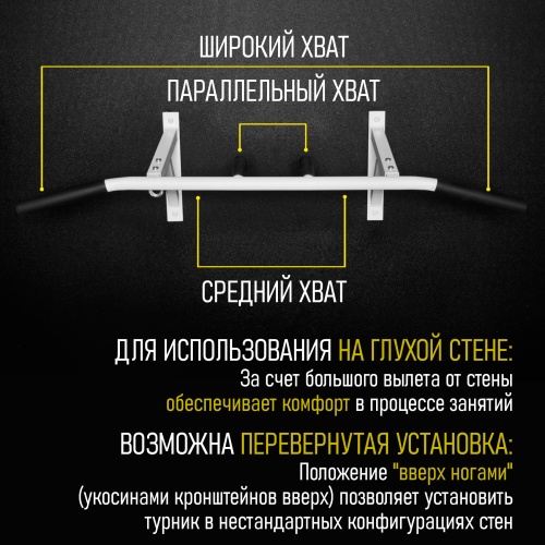 Турник «Настенный 3 хвата» белый HOMEGYMS Домашние тренажеры
