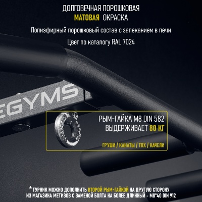 Турник «Настенный 3 хвата» графит Home-gyms Домашние тренажеры
