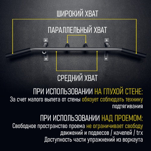 Турник «Наддверный 3 хвата» графит HOMEGYMS Домашние тренажеры